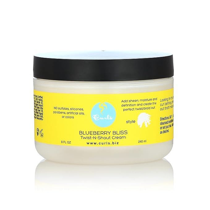 Curls Blueberry Bliss Twist-N-Shout Cream - 8 oz, for the Perfect Twist Outs and Braid Outs, for All Natural Types, Adds Sheen, Moisture, and Definition to Hair