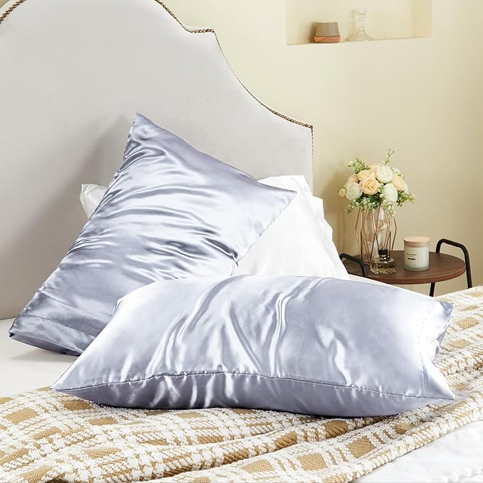 BEDELITE Satin Pillowcase for Hair and Skin, Super Soft and Cooling Similar to Silk Pillow Cases 2 Pack with Envelope Closure, Gift for Women Men(20"x26" Standard Size, Evening Haze)