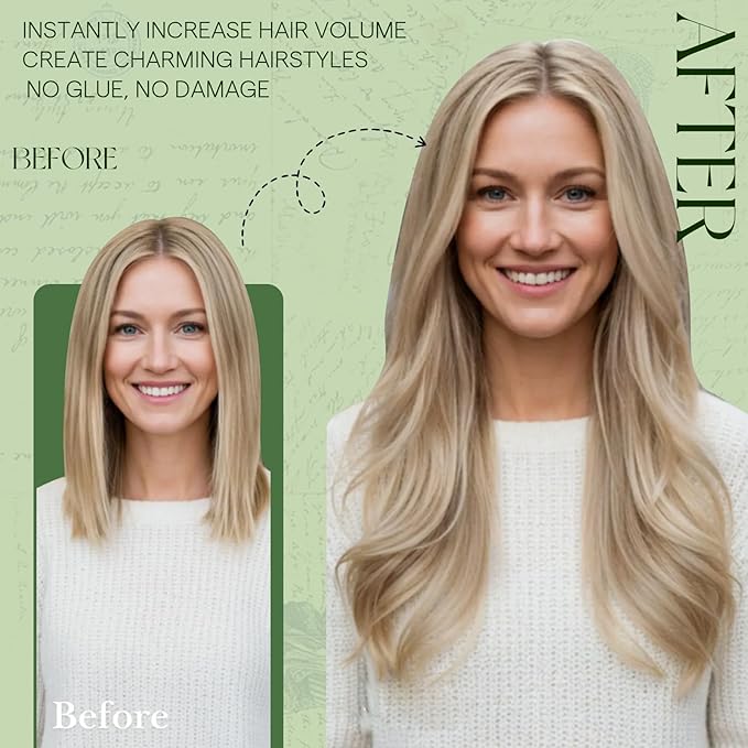 RUNATURE Blonde Clip in Hair Extensions Human Hair, Real Hair Extensions Clip Ins, Highlight Remy Natural Looking, Soft Hair Double Weft Clip Ins Human Hair 16 Inch 120g 7pcs #16P22 Beige Blonde