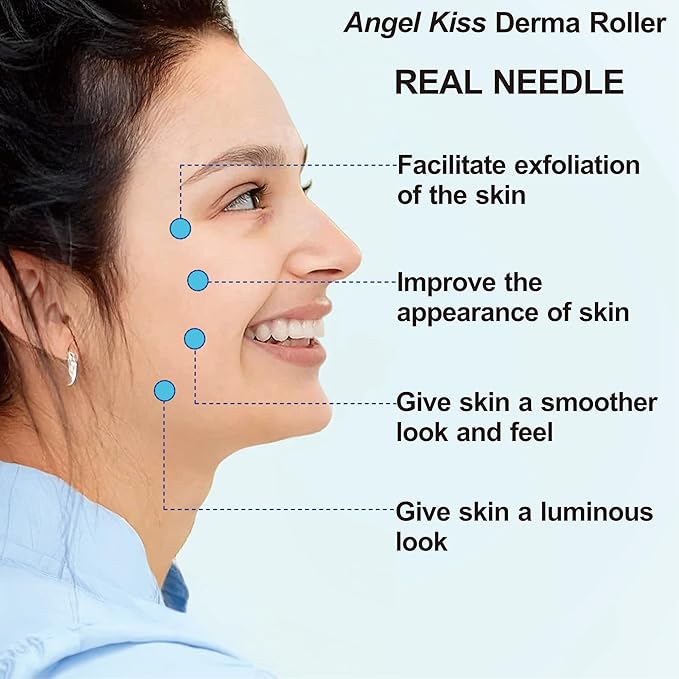 Derma Roller REAL NEEDLE Advanced 5 - Angel Kiss 0.30mm Titanium Microneedling Roller for Face, Body, Beard, Scalp, Skin Care - 0.18mm Ultrafine 192 Micro Needles Dermal Tool for Women Men