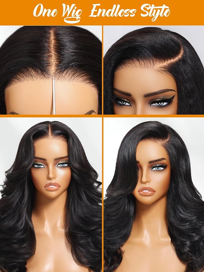 Julia Hair Bye Bye Slip Wig Feathered Layer Side Part Human Hair Wig 200% Density 7X5 Pre Cut Lace Closure Loose Body Wave Wigs Pre Everything Glueless with Secure Silicone Strips Drawstring 22 Inch