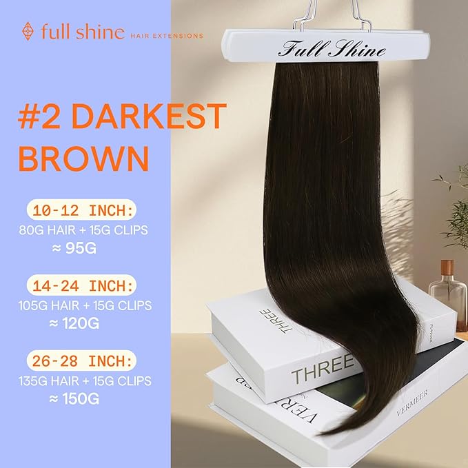 Full Shine 24 Inch Hair Extensions Clip ins Dark Brown Clip in Hair Extensions Human Hair Dark Brown Extensions for Women Real Hair Triple Weft 7 Pcs 120 G