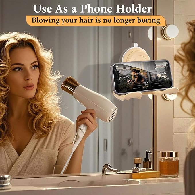 Universal Hair Dryer Holder,Blow Dryer Hanger Wall Mount for Hair Dryer Storage with Strong Suction Cup & Locking Latch + Plug&Cord Organizer,For Bathroom,Vanity,and Cabinet Door（Apricot）