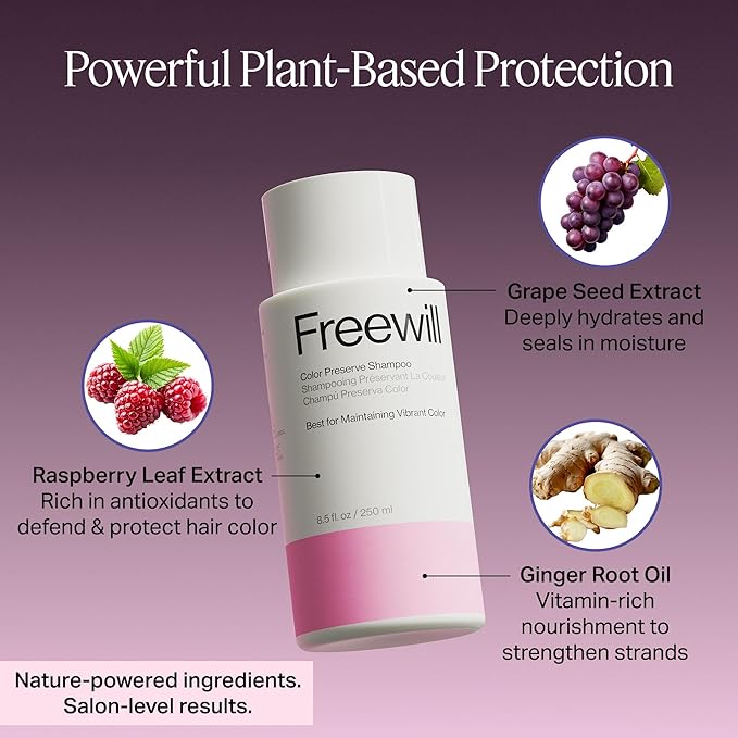 Freewill Color Preserve Shampoo, Gentle, Moisturizing and Nourishing Shampoo for Color-Treated Hair, Fights Color Fade to Help Maintain Vibrancy, 8.5 oz