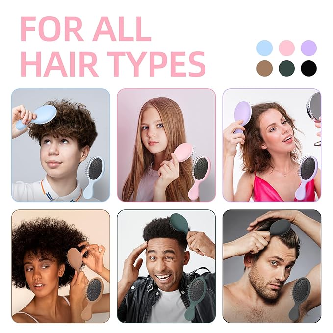 Mini Hair Bursh for Kids Women and Men, Protable Travel Size Hair Brush for Pockets Purse backpack,Mini Detangler Brush for All Hair Types, Small Hair Brush for Detangling(1 Pack-Pink)