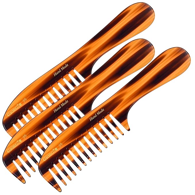 Giorgio G55 Wide Tooth Comb for Wet Hair Detangling, Thin to Medium Thickness Hair Detangler, Hair Combs for Women and Men, Handmade Large Tooth Rake Comb Saw-Cut and Hand Polished
