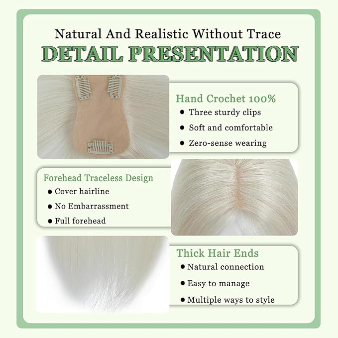 Hair Toppers for Women Real Human Hair, 360°3D Bangs Clip Human Toppers for Women with Thinning hair Realistic Scalp Line (60#, 3D Side Bangs (11 * 7))