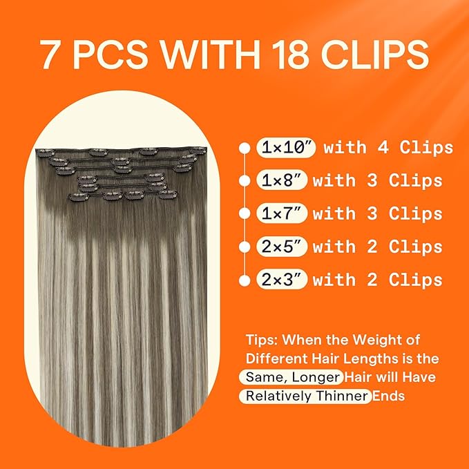 Full Shine 24 Inch Hair Extensions Real Human Hair Clip ins Balayage Brown Seamless Human Hair Clip in Extensions Ash Brown Ombre Cool Blonde Real Remy Hair Extensions 7 Pcs 120 G