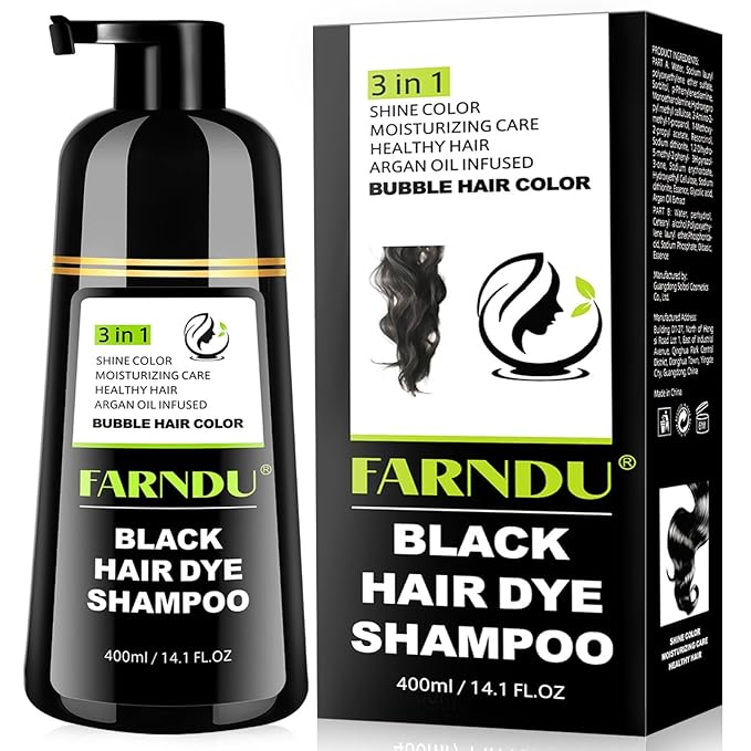 Black Hair Dye Shampoo- Gray Coverage, Herbal Natural 3 in 1 Hair Color Shampoo for Men & Women