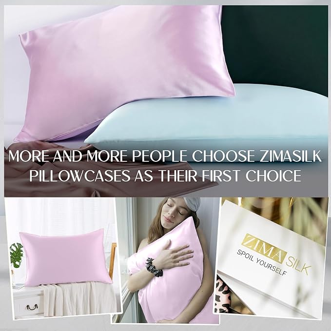 ZIMASILK 100% Pure Mulberry Silk Pillowcase for Hair and Skin Health,Soft and Smooth,Both Sides Premium Grade 6A Silk,600 Thread Count,with Hidden Zipper,1pc (King 20''x36'',Light Purple)