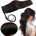 RUNATURE Ponytail Extension Real Human Hair, Long Human Hair Ponytail 20 Inch, Black Ponytail Extension Wrap Around, Straight Remy Natural Hair, Add Length, 80g #1B Off Black