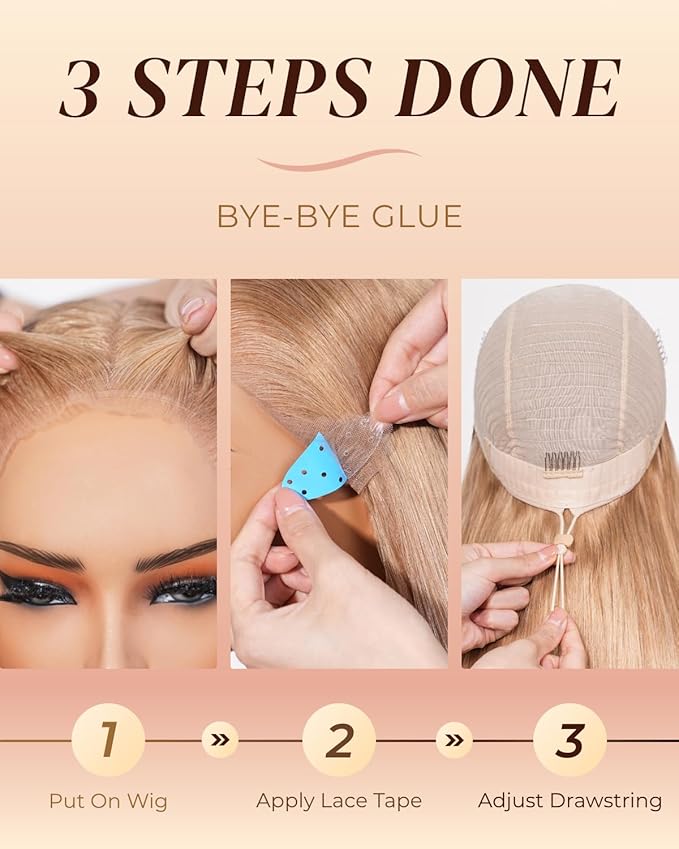 Arabella 13x6 Light Brown Blonde Wig Human Hair Glueless Wigs Human Hair Pre Plucked Pre Cut 13x6 Ear to Ear Full HD Lace Front Wigs 210% Density Straight Wig Drawstring Wig Human Hair 26 Inch
