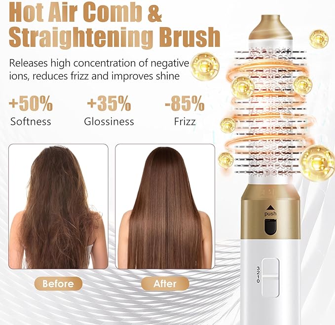5 in 1 Hot Air Brush, Blow Dryer Brush & Auto Air Curling Wrap Hair Styler, 1000W Professional Hair Styling Tools Negative Ion Hair Dryer Brush for Drying, Curling, Straightening & Styling