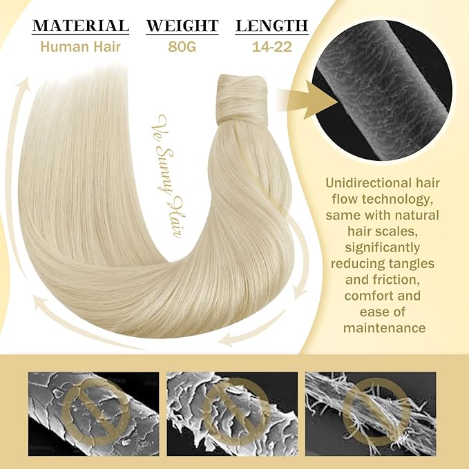 Ve Sunny Hair Extensions Ponytail Real Human Hair Wrap Around Clip in Ponytail Hair Extensions Straight Extensions Human Hair for Women White Platinum Blonde 14inch 80G