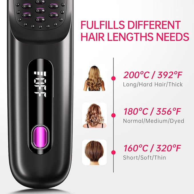 2025 Upgraded Cordless Hair Straightener Brush for Travel, 200 Million Negative Ionic Portable Hair Straightener Comb for Women with LED Display & 3 Temps Fast Heating MCH Ceramic Coating Smooth Frizz