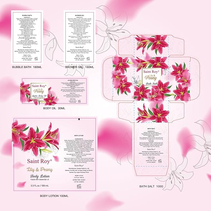Gift Basket Christmas Gifts for Women Spa Set Lily & Peony Home Spa Set, Beauty Personal Care Set Jojoba Oil, Spa Self Care Kit, Bath Body For Thank You, Birthday Gifts