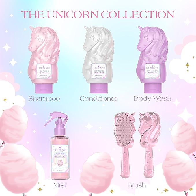 Glimmer Wish Unicorn Hair Detangler Brush for Kids – Gentle & Soft Bristles for Tangle-Free Locks – Anti-Frizz & Anti-Static – Hairbrush for Wet or Dry Use, Hair Brush for Girls and Women