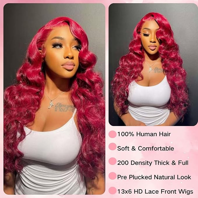 24 Inch 99j Burgundy Lace Front Wigs Human Hair 13x6 HD Transparent Burgundy Wig Human Hair 200 Density Pre Plucked Glueless Frontal Wigs Human Hair for Black Women