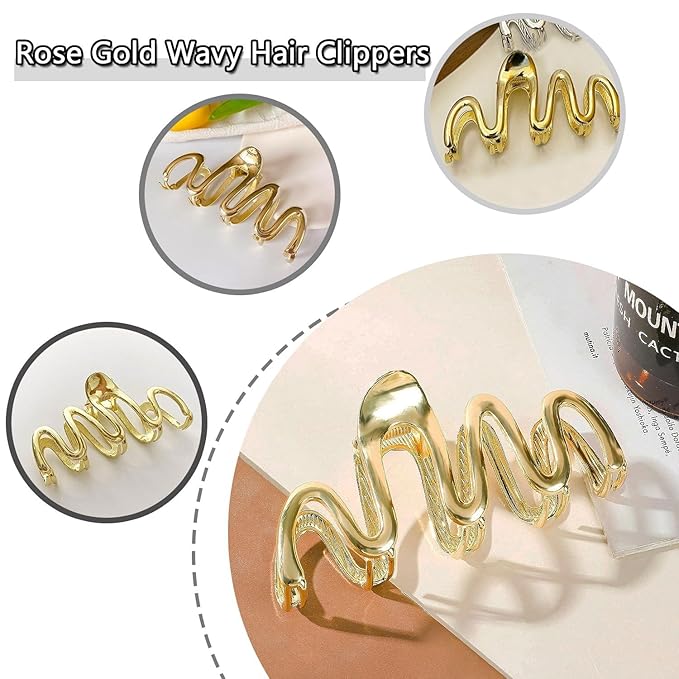 Hair Clip, Gold Irregular Waves, 1Pcs 4.52Inch Hair Claw Clips for Thin Thick Hair Accessories, Non-slip Head Clip, Elegant Hair Accessories