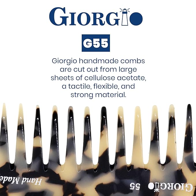 Giorgio G55 Wide Tooth Detangling Comb for Wet Hair, Handmade Large Tooth Rake Comb for Women with Thin to Medium Thickness Hair (8")