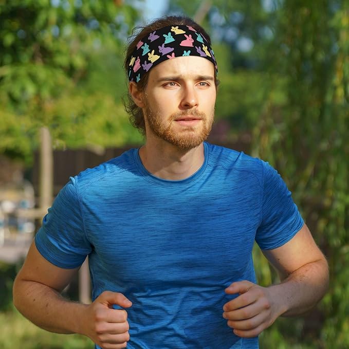 Easter Bunny & Eggs Style Sports Headband for Men Women Moisture Wicking Sweatband for Basketball, Running, Gym