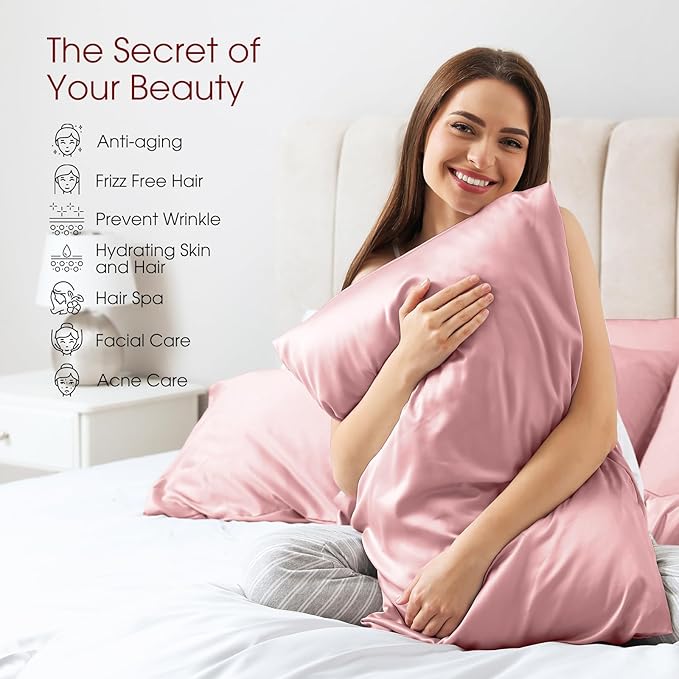100% Silk Pillow Cases 2 Pack King Size Mulberry Silk Pillowcase for Hair and Skin Set of 2 Highest Grade 6A Silk Soft Breathable Cooling with Hidden Zipper, Pink