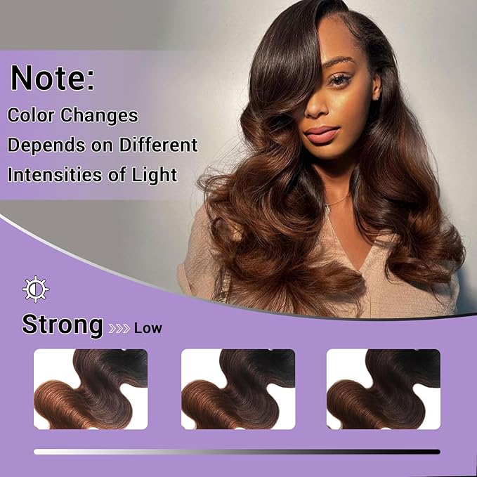 2x6 HD Lace Closure Body Wave Human Hair T1B/2/30 Chestnut Brown Ombre Transparent Lace Closure 2x6 Long Middle Part 100% Raw Virgin Human Hair 20 Inch 150% Density