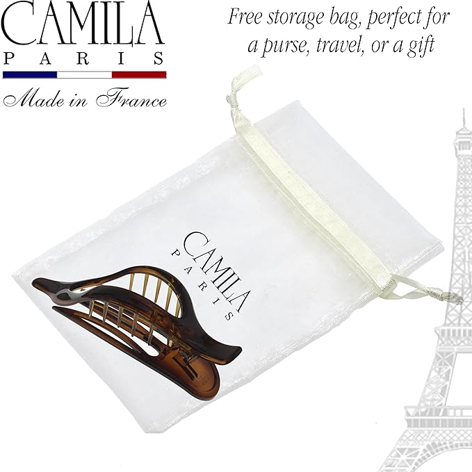 Camila Paris CP2372 French Hair Clips, Large Side Slide Hair Clips for Long Curly Wavy Hair, Strong Hold No Slip Grip, Girls Hair Claw Clips for Women, Styling Girls Hair Accessories, Made In France