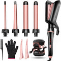 5 in 1 Curling Iron, Curling Wand Set Versatile Hair Crimper Waver 4 Interchangeable Ceramic Barrels(0.35"-1.25'') Fast Heating Dual Voltage Christmas Birthday Gifts for Women All Hair Types Travel