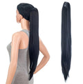 SWACC 28-Inch Long Straight Claw Clip Ponytail Extensions Synthetic Hair Extensions Ponytail Jaw Clip Hair Pieces for Women (1B-Off Black)