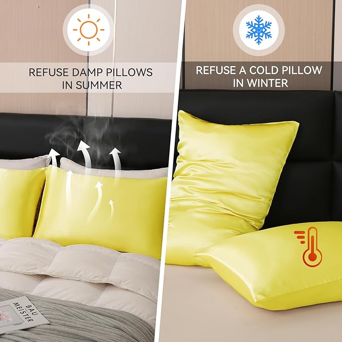 Tyfitb Satin Pillowcase Set for Hair & Skin Care – Cooling, Hypoallergenic, Anti-Frizz, Wrinkle-Free – Soft, Luxurious Pillowcases with Envelope Closure – 2-Pack, King Size 20x36, Gift-Ready