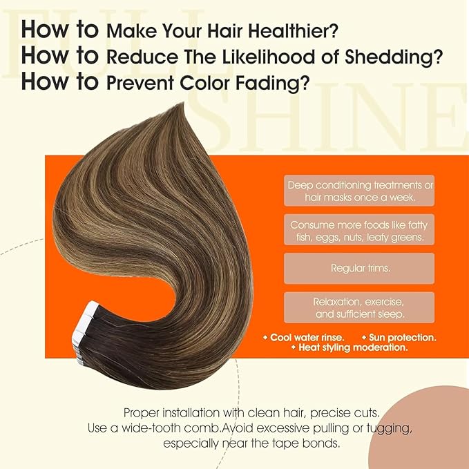 Full Shine Tape in Hair Extensions Human Hair Color 2 Dark Brown Ombre 3 Brown Highlighted 27 Blonde 12Inch Remy Seamless Skin Weft Invisible Tape Extension Human Hair 30G Add Volume 20Pcs Natural