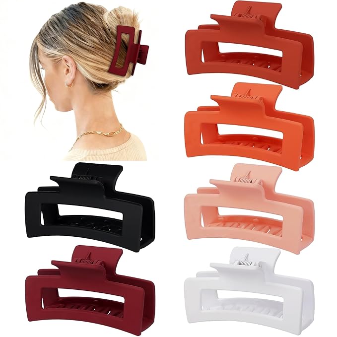 3.5 Inch Medium Hair Claw Clips 6 Pack Hair Clips for Women Square Rectangle Claw for Hair Banana Jaw Clips Hair Accessories for Girls (Orange)