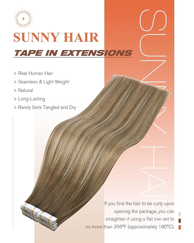 Sunny Hair Tape in Hair Extensions Human Hair, Human Hair Tape in Extensions Light Brown Balayage Blonde Hair Extensions Real Human Hair Tape in 12Inch 30g