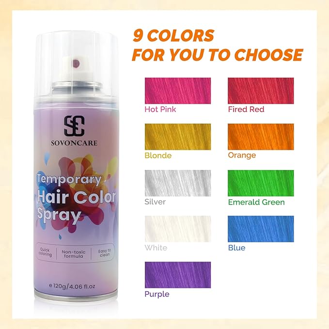 Orange Temporary Hair Color Spray, SOVONCARE Natural Hair Wax Dye Spray for Kids Halloween, Christmas Party, Cosplay -On 1-Day Washable 120ML