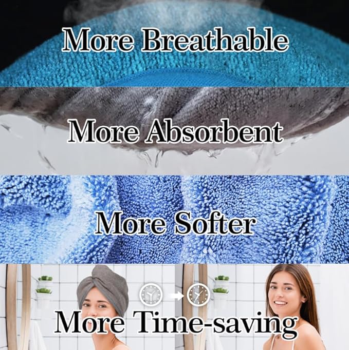 Microfiber Hair Towel Hair Wrap: 2 Pack 10X26 Hair Dryer Towels for Women Absorbent Turban Twist Hair Drying Shower Cap Curly Hair Products for Hair Care Hair Accessories (09 2-Pcs Aqua Green)