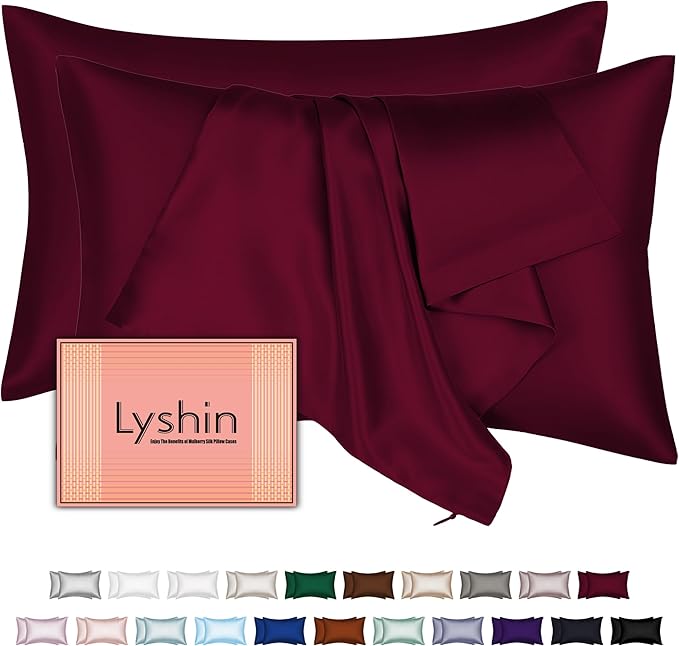 Mulberry Silk Pillow Cases 2 Pack Standard Size 20x26 Inches with Hidden Zipper, Ultra Smooth and Soft Breathable Cooling Silk Satin Pillowcase Set of 2, Better for Hair and Skin, Gifts for Women Men