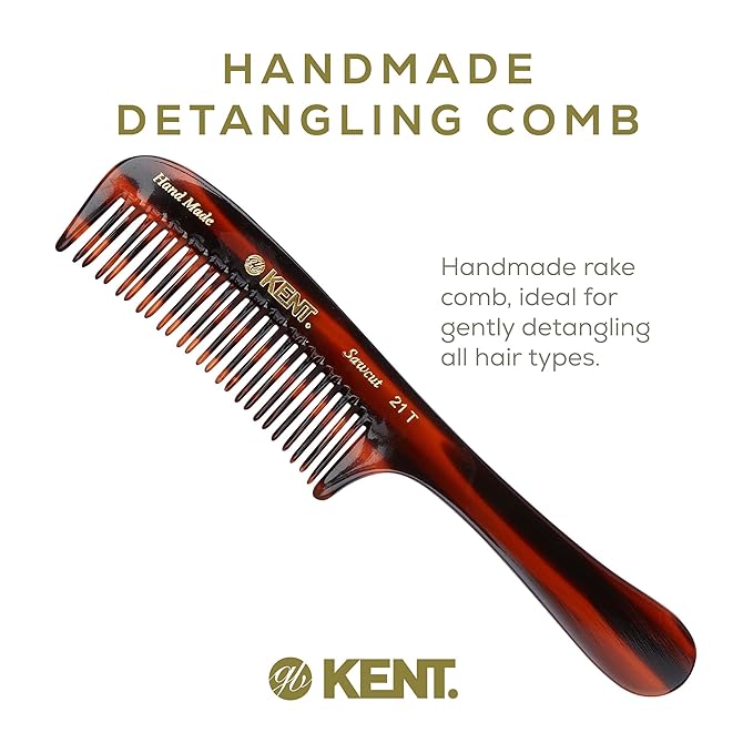 Kent 21T Large Detangling Comb, Double Wide Tooth for Curly Wavy Hair, Detangler Comb for Wet and Dry Hair, Saw-Cut and Hand Polished Made in England