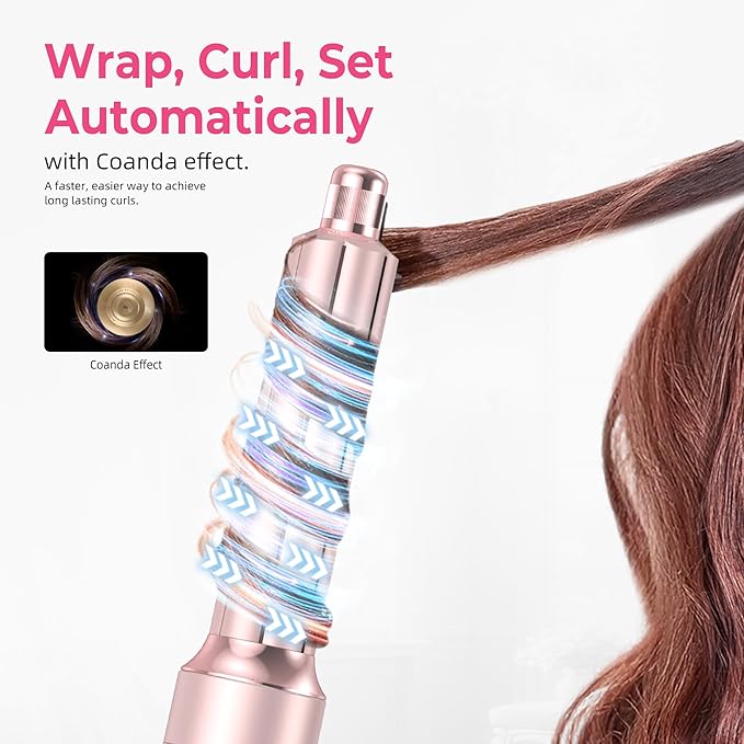6 in 1 Hair Dryer Brush, Detachable Air Styler, 3 Heat Settings Blow Dryer Brush Frizz-Free Volumizing, Straightening, Curling ALCI Safety Plug for Travel & Home Styling (Pink)