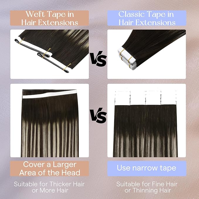 Full Shine Dark Brown Hair Extensions Tape in Weft Hair Extensions Human Hair Color Balayage 2/60/2 Invisible Double Weft Extensions Tape ins 20Inch Real Human Hair Cuticles Aligned 50G One Piece