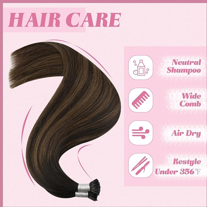 YoungSee I Tip Hair Extensions Ombre Brown I Tip Hair Extensions Human Hair Balayage Dark Brown with Brown Itip Human Hair Extension 18 Inch Ombre Pre Bonded Hair Extension Silky Straight 60s 50g