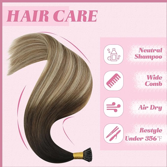 YoungSee I Tip Extensions Brown Balayage 18 Inch Itip Hair Extensions Real Human Hair Ombre Dark Brown to Blonde with Brown Itips Human Hair Extensions Pre Bonded Hair Extension Natural 60s 50g