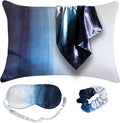 Fenrici Luxury Satin Pillowcase Gift Set – Includes Eye Mask & Scrunchie, Pure Vegan Silk for Hair & Skin Care, Elegant Blue Ombre Design, Standard Size, Gift for Mom, Daughter, Girlfriend!