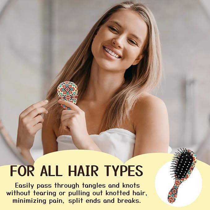 Mini Hair Brush,Cute Detangling Travel Hair Brush,Soft Bristles for Effortless Tangle Removal,Detangler Hairbrush for Women Men Boys Girls Kids Wet Dry All Hair Types (Red Bohemia, Mini)