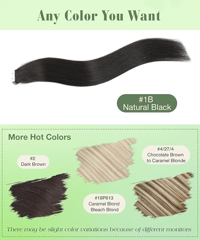 SURNEL Tape in Hair Extensions Double Drawn Remy Tape in Hair Extensions Human Hair Color 1B Off Black 18 inch 20pcs 50g(#1B-18)