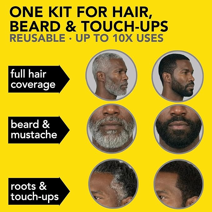 2X Pack Cleverman Hair & Beard Dye Kit for Men, All-in-One Reusable Mens Hair Color, Natural Gray Coverage, Ammonia-Free Beard Mustache Dye for Men (Dark Brown for Black Men)