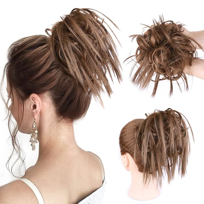 HMD Tousled Updo Messy Bun Hair Piece Hair Extension Ponytail With Elastic Rubber Band Updo Extensions Hairpiece Synthetic Hair Extensions Scrunchies Ponytail Hairpieces for Women