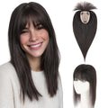 Hairro Human Hair Toppers with Wispy Bangs, 3.5x4.7" Hand-wovened Base for Women with Thinning Hair, Lightweight & Breathable Realistic Scalp, Clip-in Hairpieces for Easy Wear, 12 Inch Natural Black