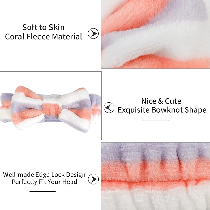 Casoty 6 Pcs Hairband, Soft Coral Fleece Makeup Headband, One Size Fits All Material, Good Elasticity, Wide Application for Washing Face, Yoga, Halloween
