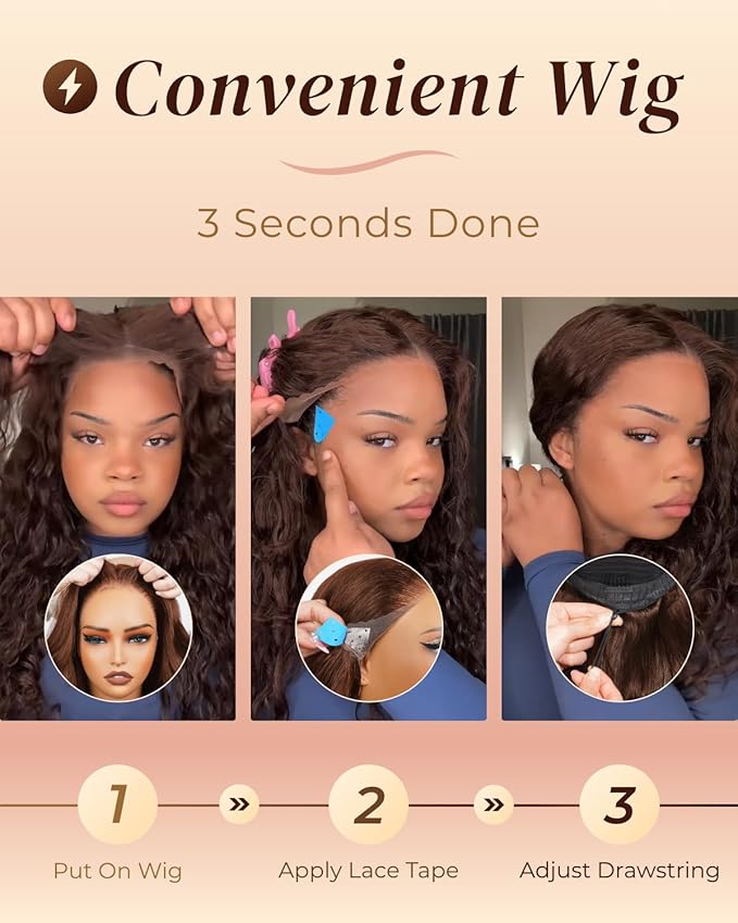 Arabella Chocolate Brown Deep Curly Lace Front Wigs Human Hair 13x6 HD Lace Frontal Wigs Curly Human Hair Brown Glueless Wig For Women Pre Plucked with Natural Hairline 20 Inch